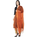 A R Silk Cotton Square Regular Dupatta Orange Color Dupatta or Chunni | Grocsy