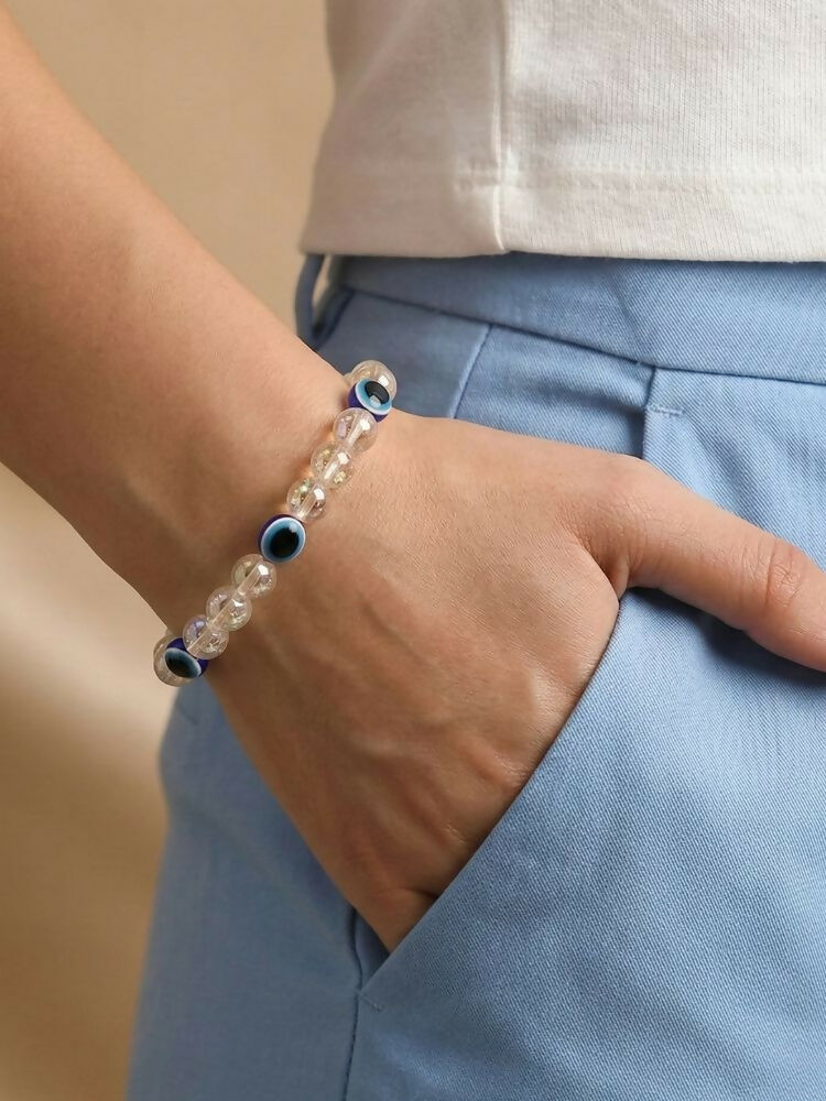 NVR White Crystal Evil Eye Bracelet for Men & Women | Grocsy