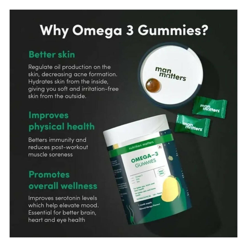 Man Matters Omega 3 Gummies With Natural Mango Flavour | Grocsy