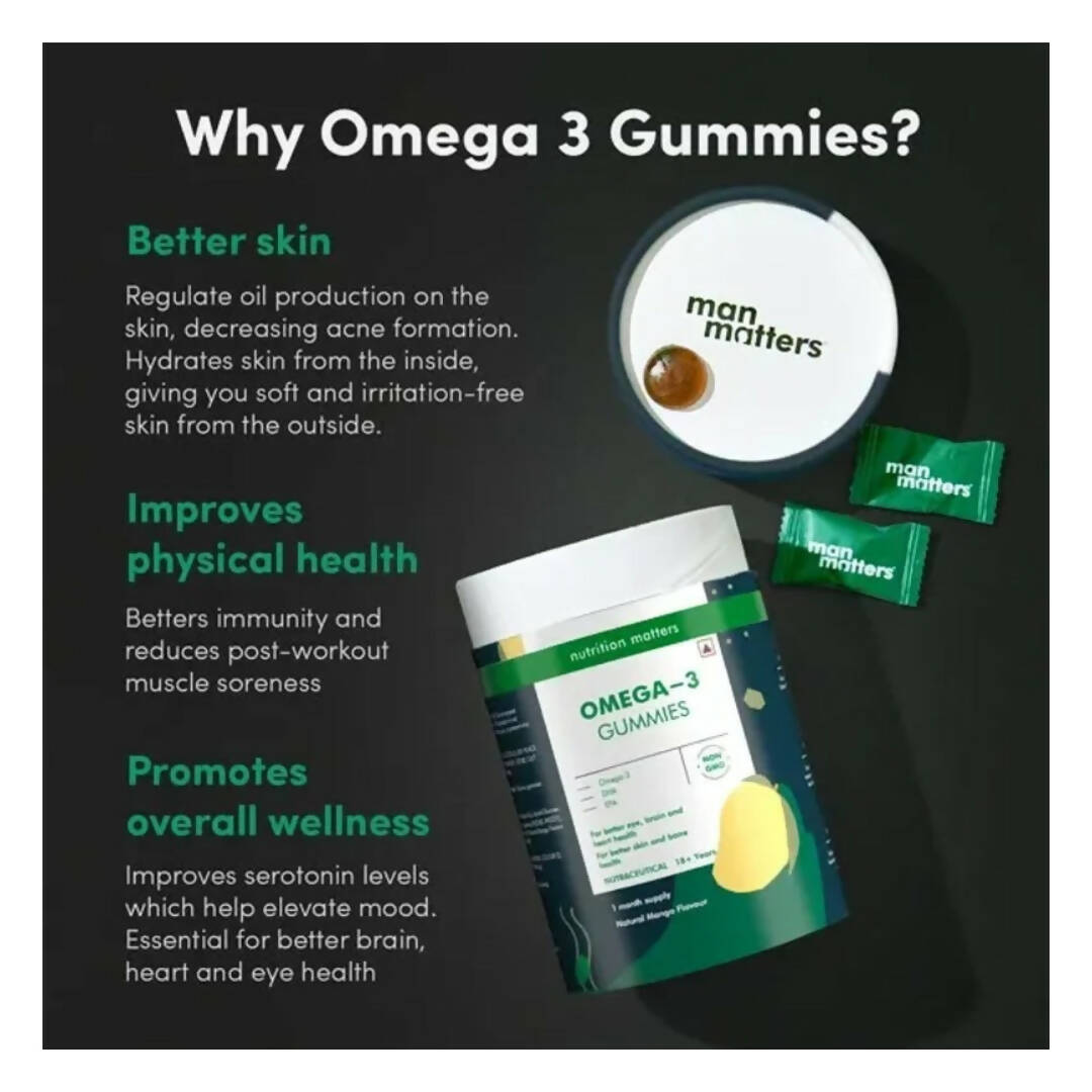 Man Matters Omega 3 Gummies With Natural Mango Flavour | Grocsy