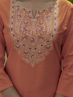 The52 Orange Women's Gorgeous Embroidered Rayon Fabric with Straight Kurta, Pant and Dupatta Set | Grocsy