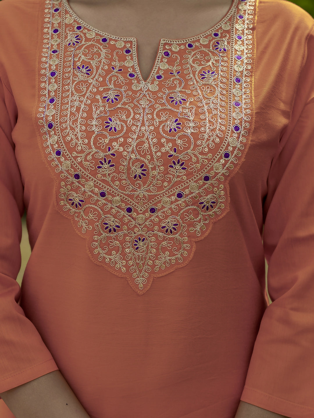 The52 Orange Women's Gorgeous Embroidered Rayon Fabric with Straight Kurta, Pant and Dupatta Set | Grocsy