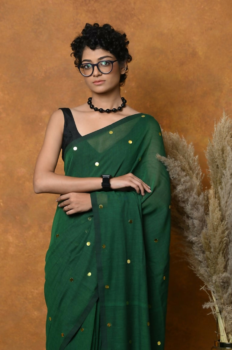 Very Much Indian Pure Mul Cotton Handloom Saree - Green | Grocsy
