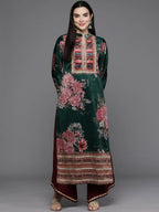 Ahalyaa Women Floral Printed Gotta Patti Velvet Kurta - Green Color | Grocsy