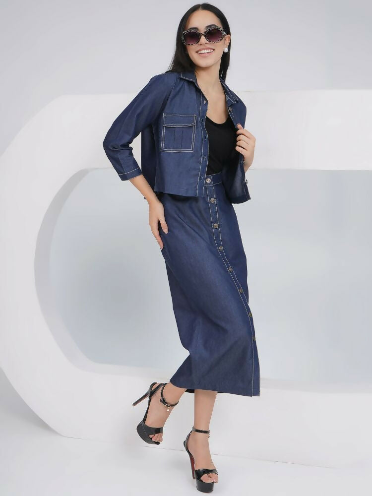 Joban Fashion Black Cotton Denim Pencil Skirt with Inner and Jacket | Grocsy