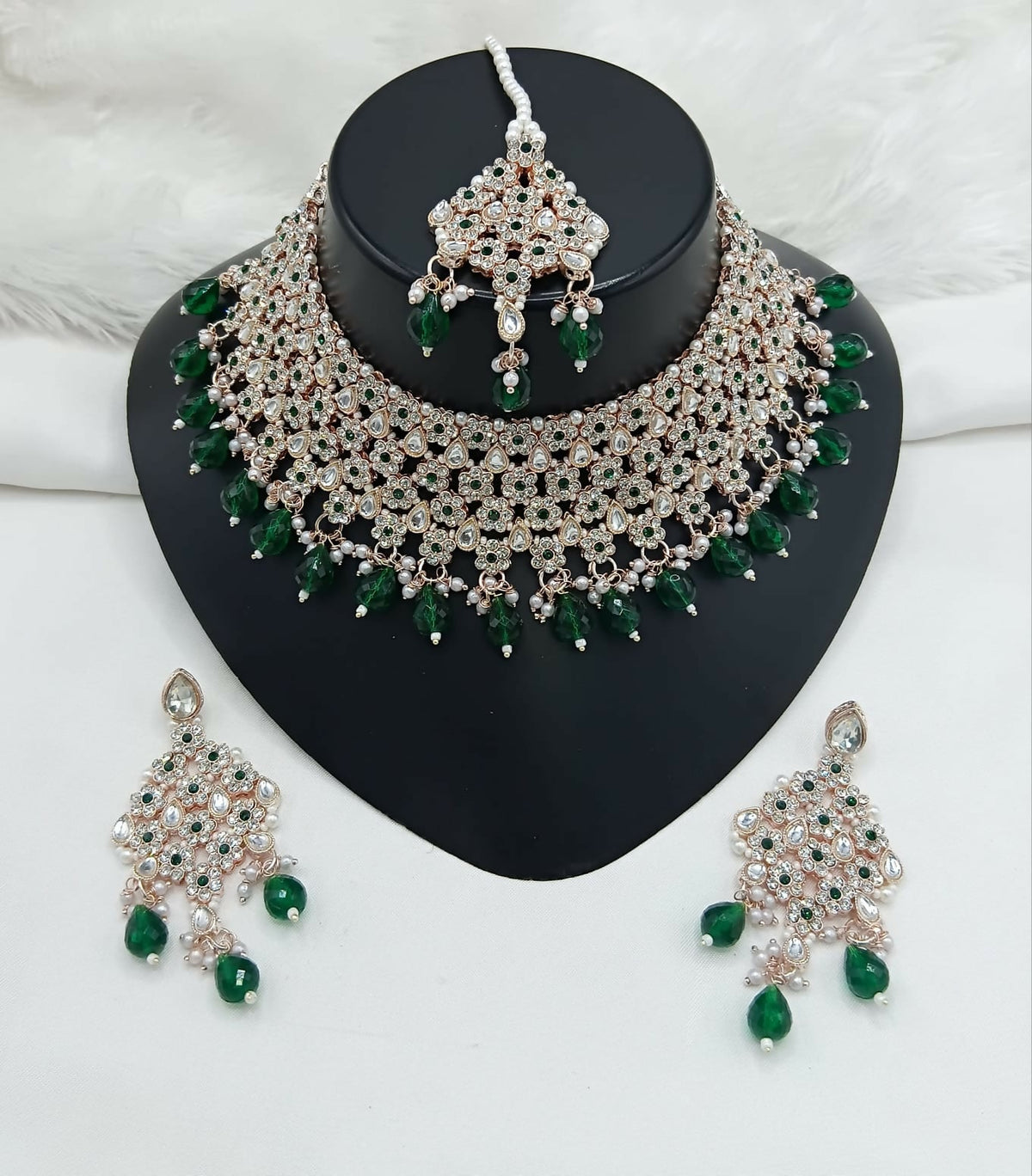 Joban Fashion Women Green Stone Work Necklace Set | Grocsy