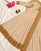 Teeya Creation New Trendy Stylish Cream Solid Anarkali Kurta with Traditional Golden Border Dupatta Set | Grocsy