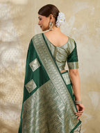 Shree Shyam Fashion Dark Green Silk Blend Saree | Grocsy
