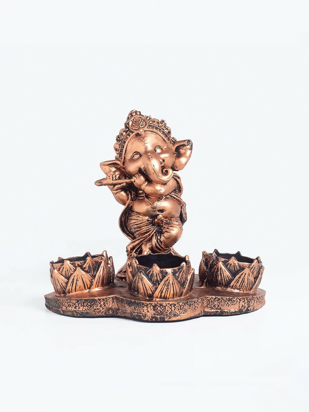 Golden Peacock Brown Ganesha Diya Holder | Grocsy