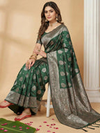 Shree Shyam Fashion Dark Green Silk Blend Saree | Grocsy