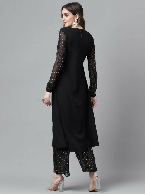 FIORRA Women's Black Poly Crepe A-Line Kurta Set | Grocsy