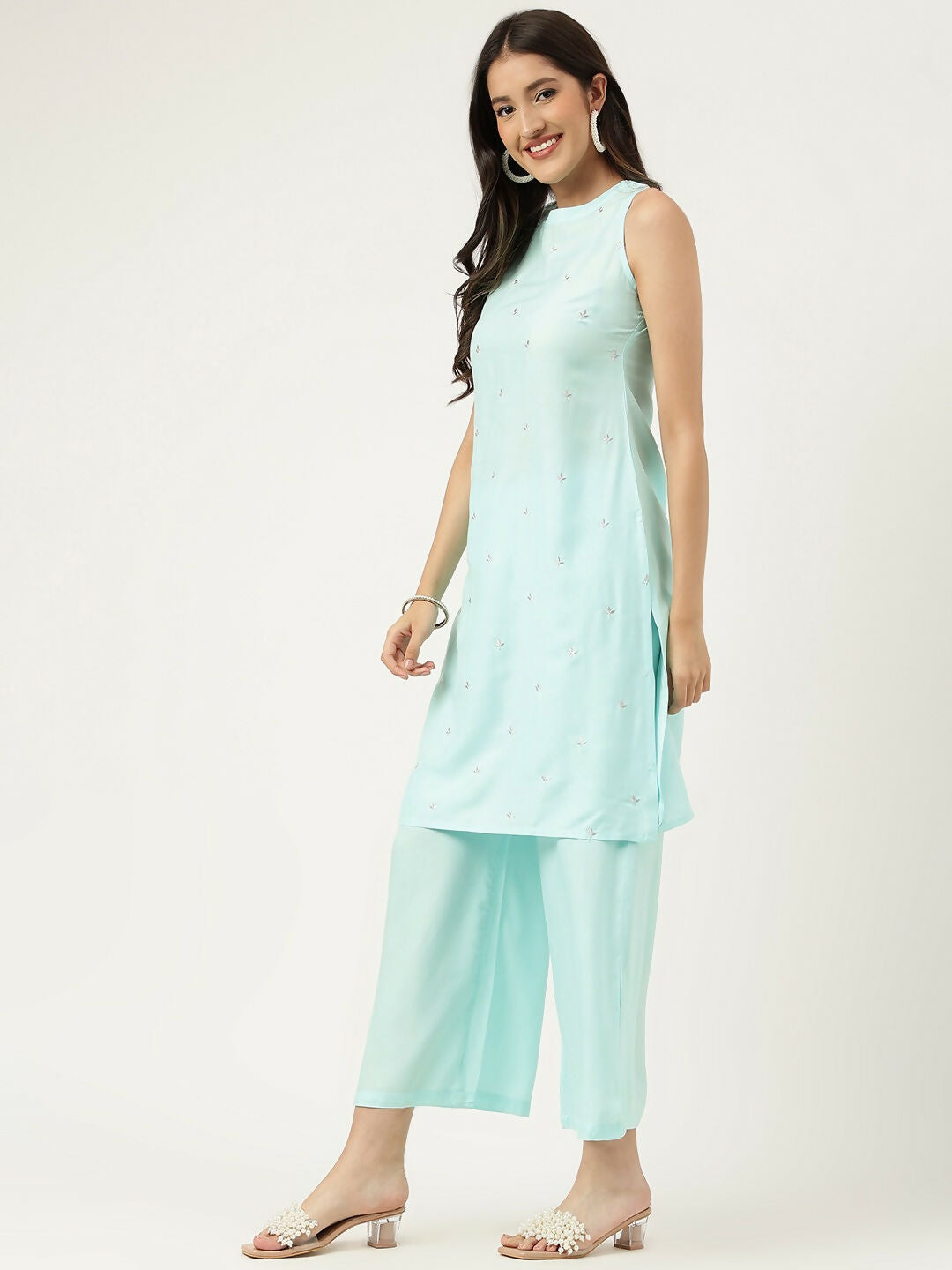 Joban Fashion Blue Rayon and Embroidered Work Straight Kurta Bottom Set | Grocsy