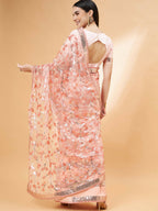 Peach Lycra Sequin Embroidery And Frills Saree - Norita Hit Design | Grocsy