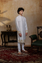 Falling Raw Silk White Mandala Kurta Set By Hilo Design | Grocsy