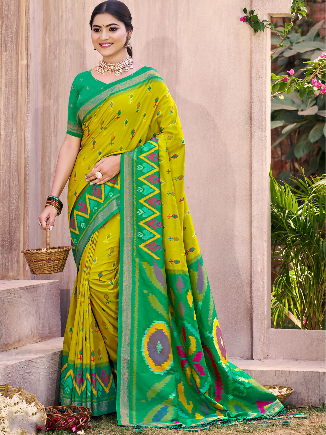 Shree Shyam Fashion Light Green Pochampally Silk Saree | Grocsy