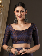 Saree Mall Navy Blue & Gold-Toned Woven Design Zari Silk Blend Banarasi Sarees | Grocsy