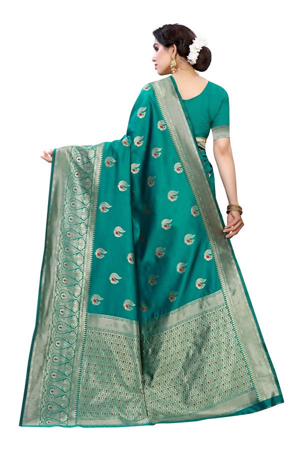 Vamika Banarasi Jacquard Weaving Green Saree (Siri Green) | Grocsy