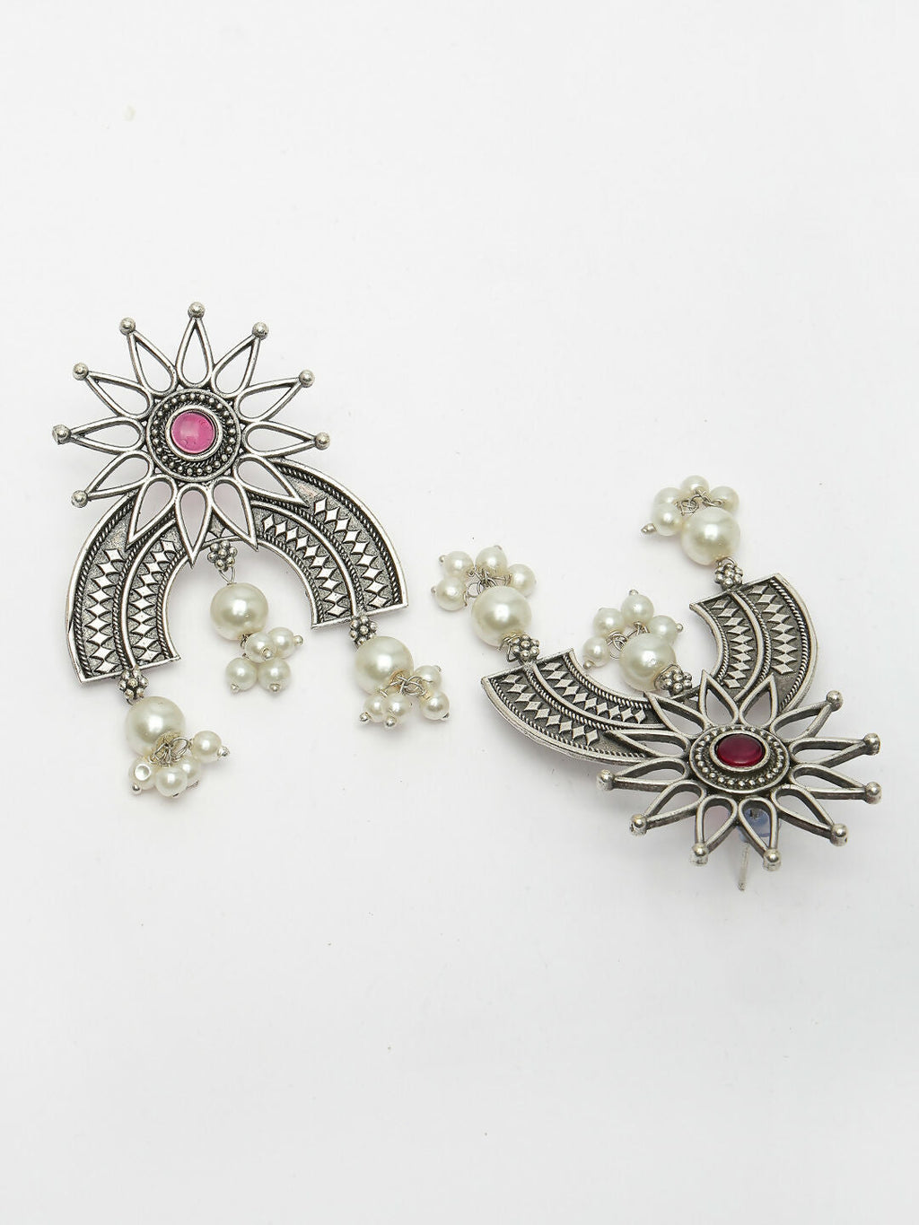 NVR Women's Floral Silver-Plated Artificial Stones and Beads Drop Earrings | Grocsy