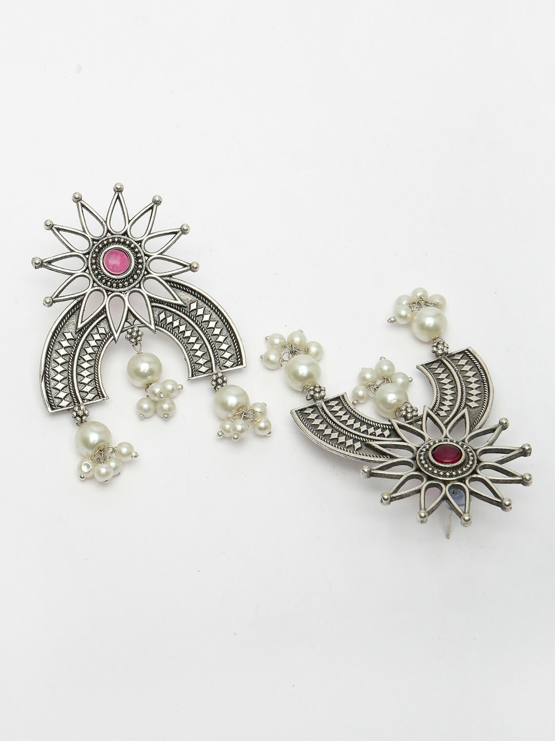 NVR Women's Floral Silver-Plated Artificial Stones and Beads Drop Earrings | Grocsy