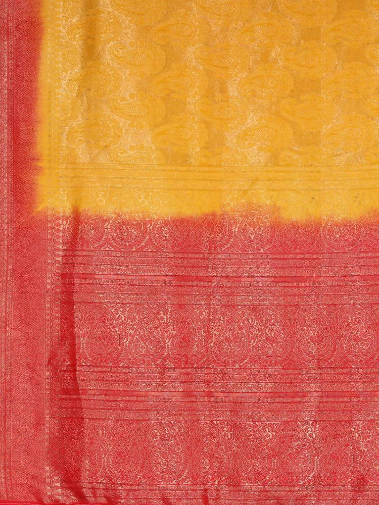 Kalamandir Ethnic Motifs Yellow Silk Blend Saree | Grocsy