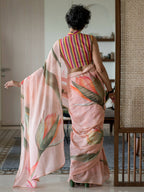 Suta Peach Floral Pure Cotton Saree | Grocsy