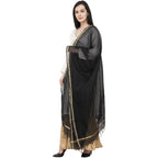 A R Silk Chanderi Piping Regular Dupatta Black Color Dupatta or Chunni | Grocsy