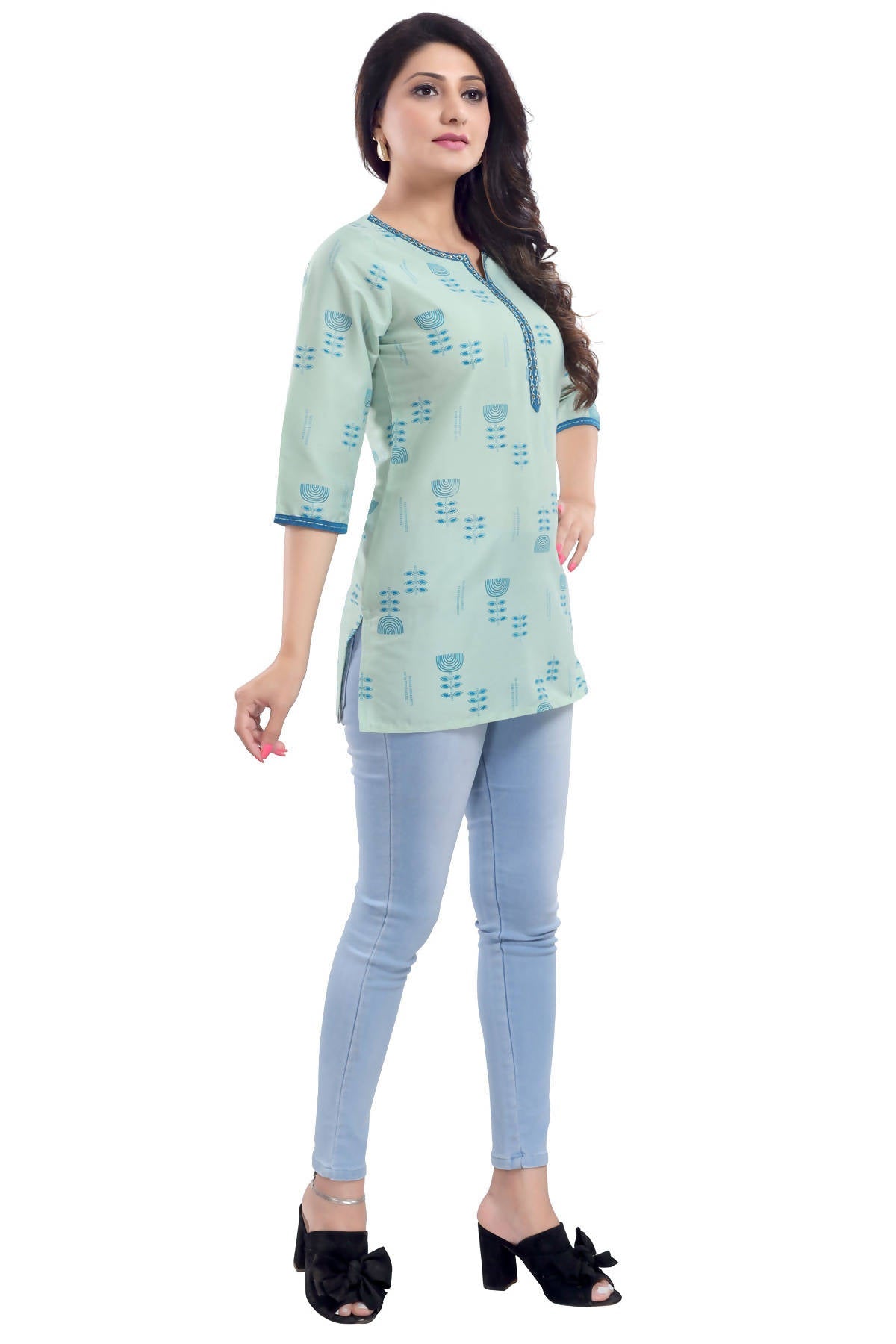 Snehal Creations Luxurious Fine Pista Cotton Silk Short Tunic | Grocsy