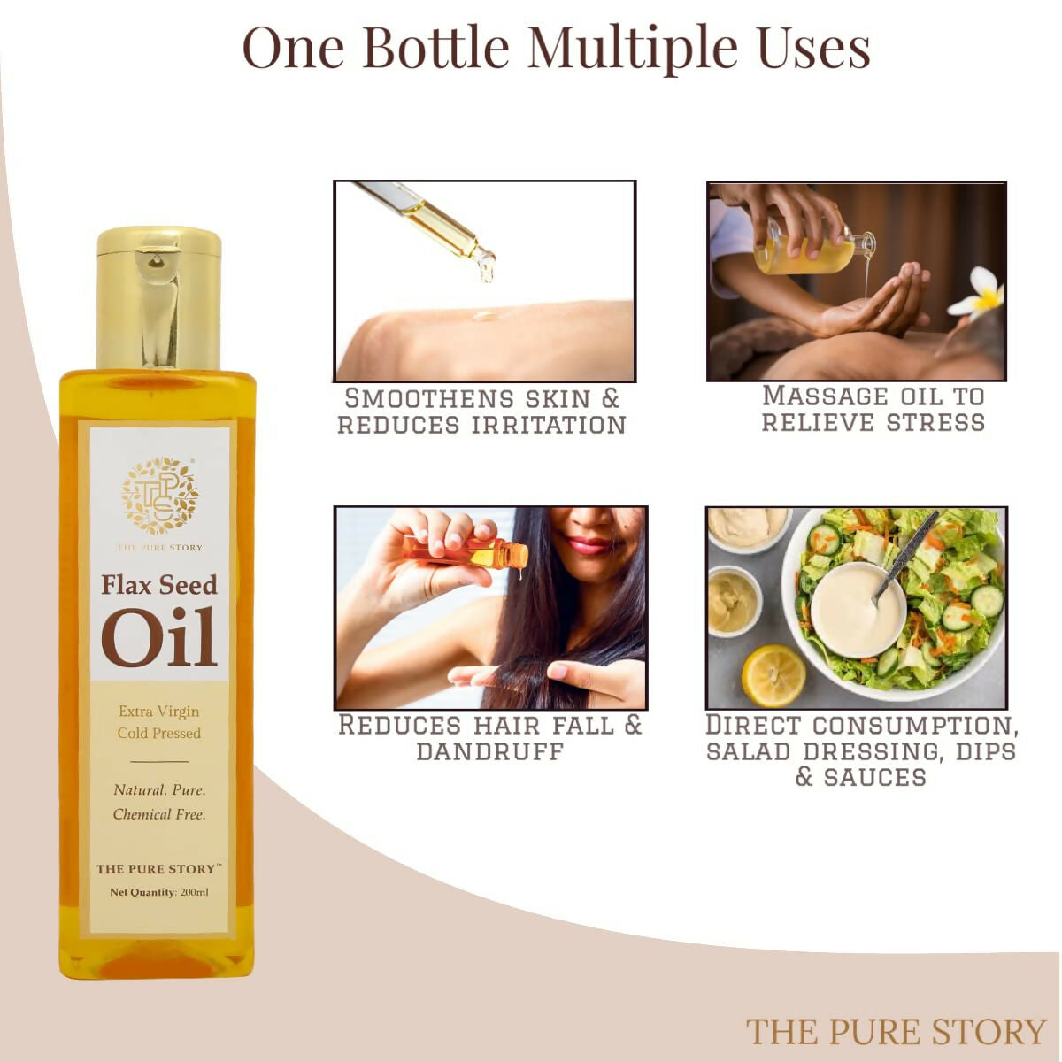 The Pure Story Natural Cold Pressed Flax Seed Oil for Hair & Skin | Grocsy
