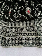 Vastranavya Mehendi Viscose Velvet Thread Sequence Work Top-Bottom With Dupatta | Grocsy