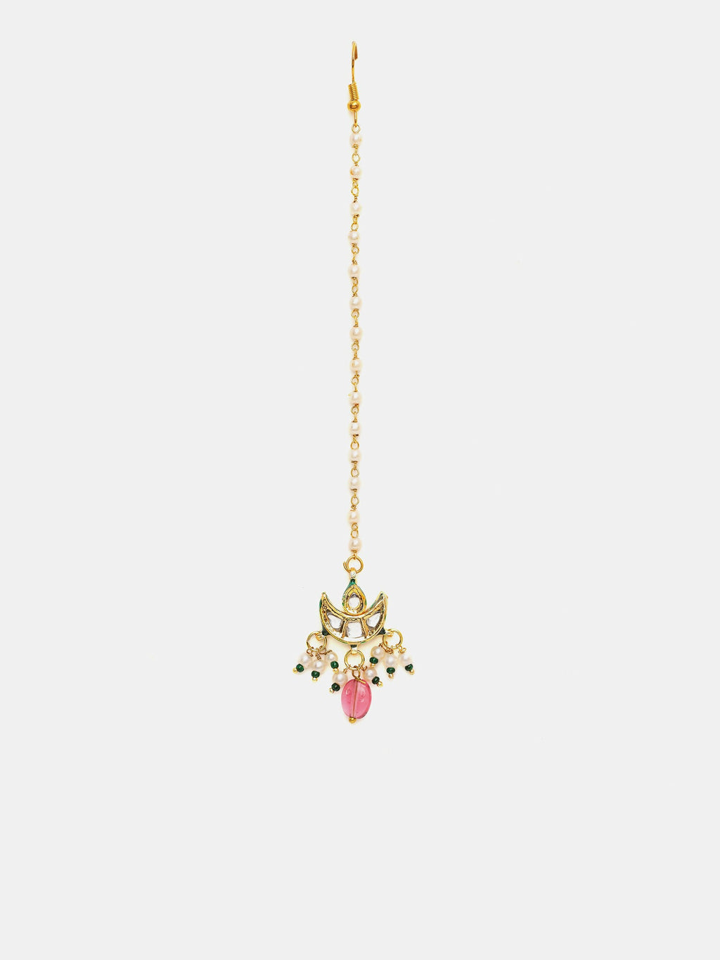Ruby Raang Gold Polished Maroon Kundan Maang Tikka | Grocsy