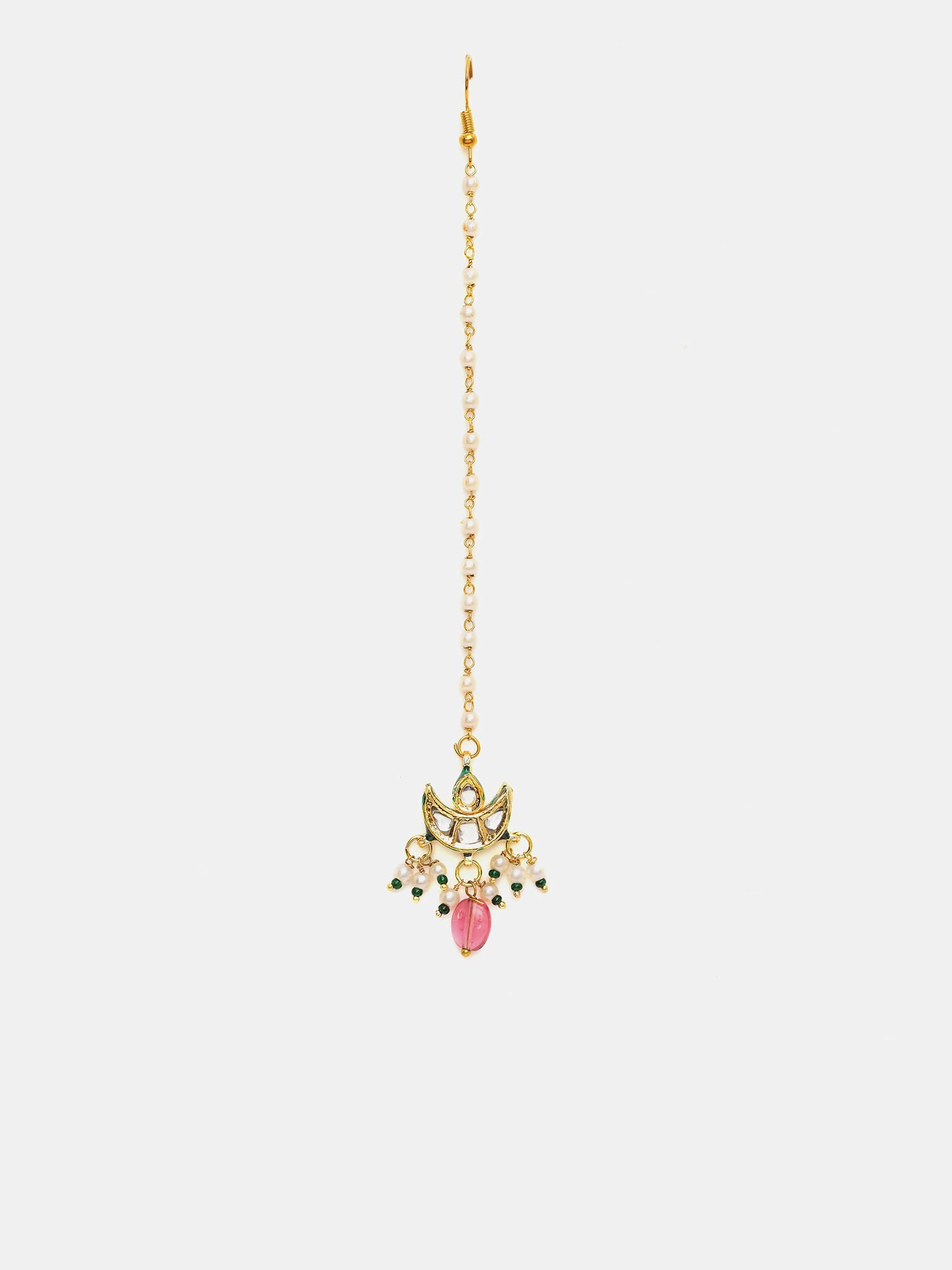Ruby Raang Gold Polished Maroon Kundan Maang Tikka | Grocsy