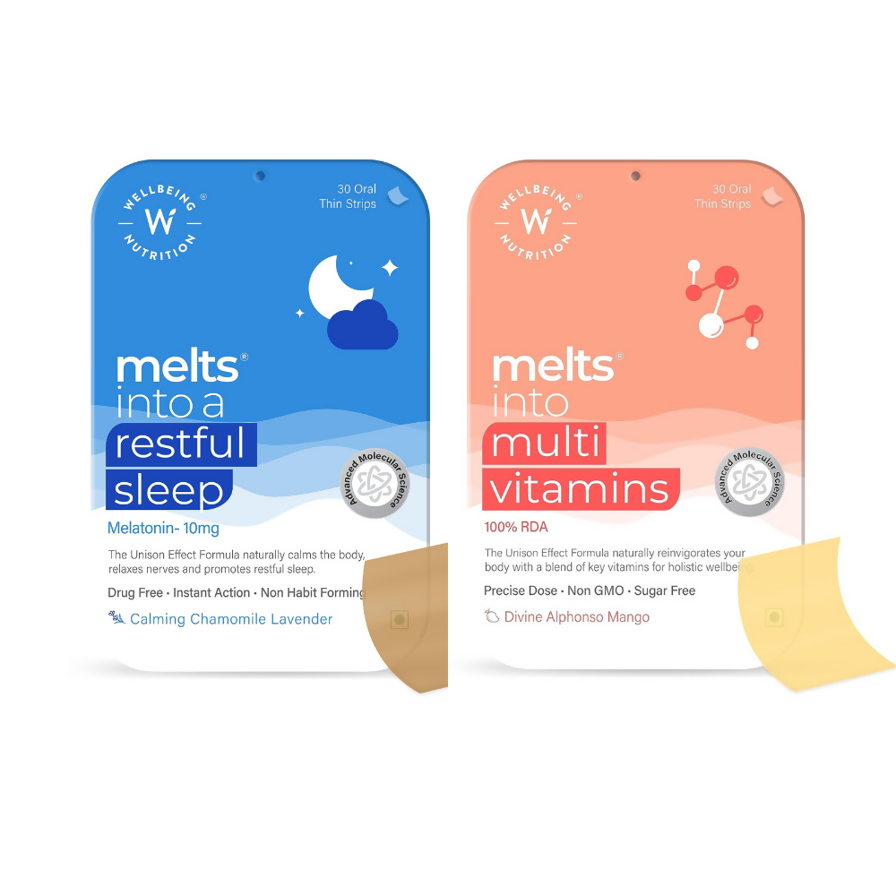 Wellbeing Nutrition Melts Restful Sleep & Melts Into Multivitamins Oral Strips Combo | Grocsy