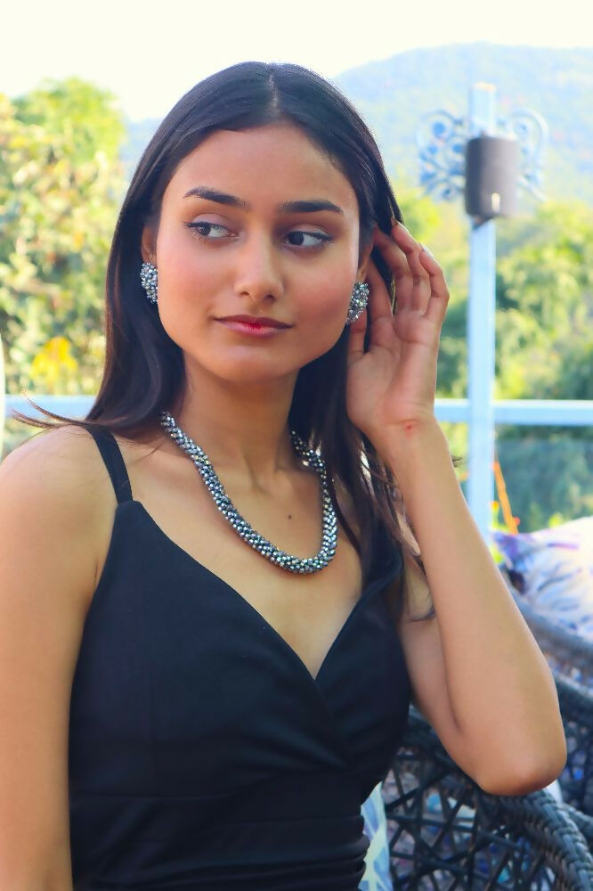 Inhanns Noor-E-Jalwa – Handmade Crystal Bead Necklace / Necklace With Earrings -Adjustable - Titanium | Grocsy
