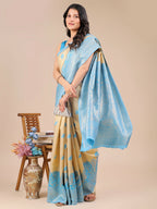 Shree Shyam Fashion Banarasi Silk Cream & Sky Blue Saree | Grocsy
