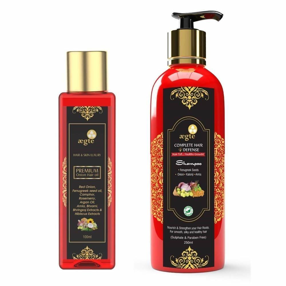 Aegte Premium Onion Hair Oil And Complete Hair Defense Shampoo | Grocsy