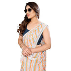 Women's Partywear Designer Orange Georgette Fancy Saree - Satrangi | Grocsy