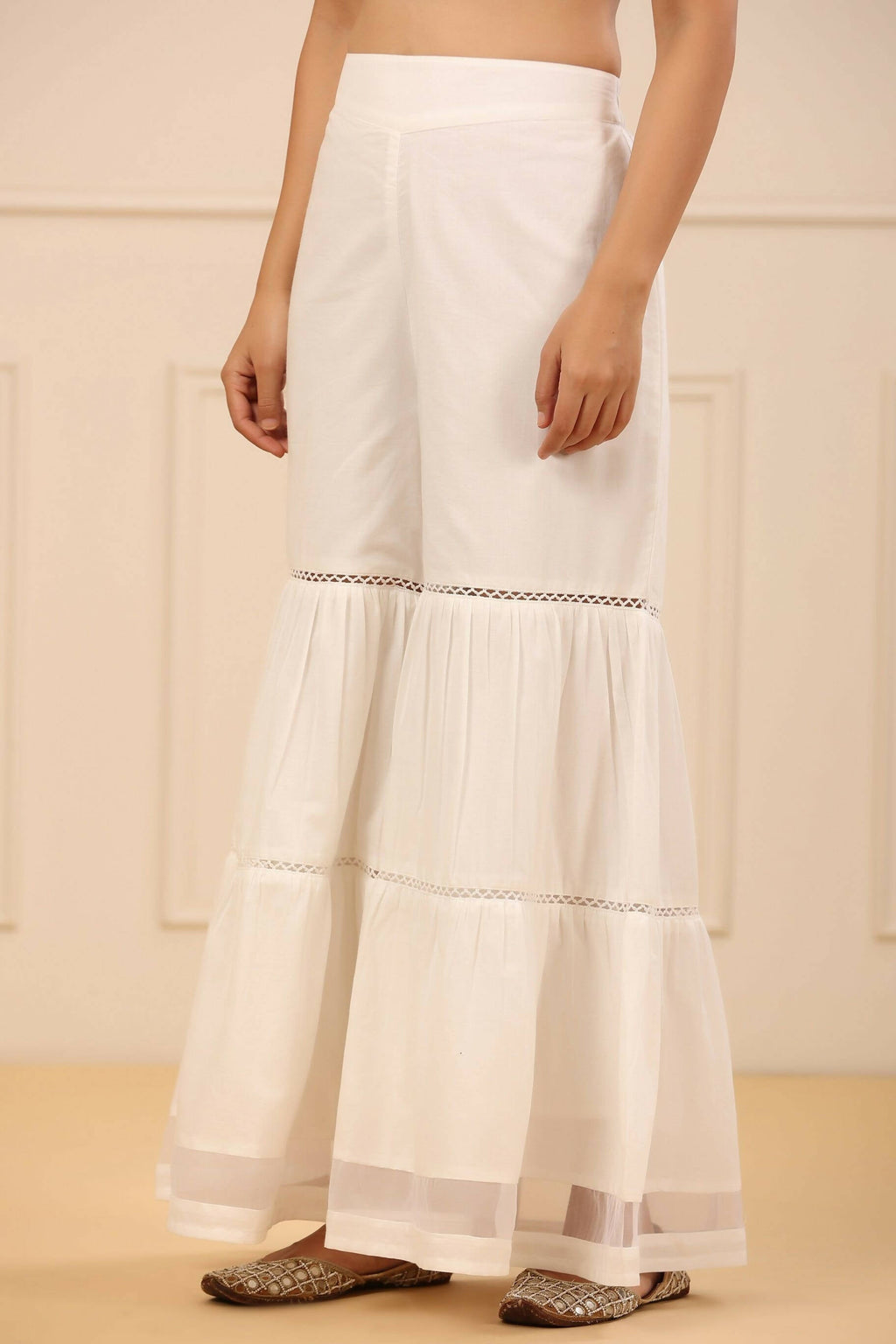 Juniper Women's White Cambric Tiered Sharara | Grocsy