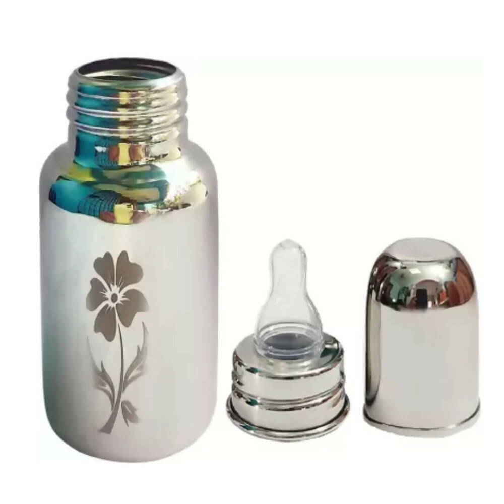 Goodmunchkins Stainless Steel Feeding Rustfree Bottle with 2 Anti Colic Silicone Nipple For Kids 220 ml | Grocsy