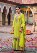 Anaita Lime Yellow Premium Embroidery Dhaga Sequin Work Ready Made Suit | Grocsy