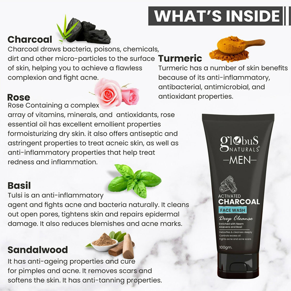 Globus Naturals Anti Pollution & Anti Acne Charcoal Face Wash For Men | Grocsy