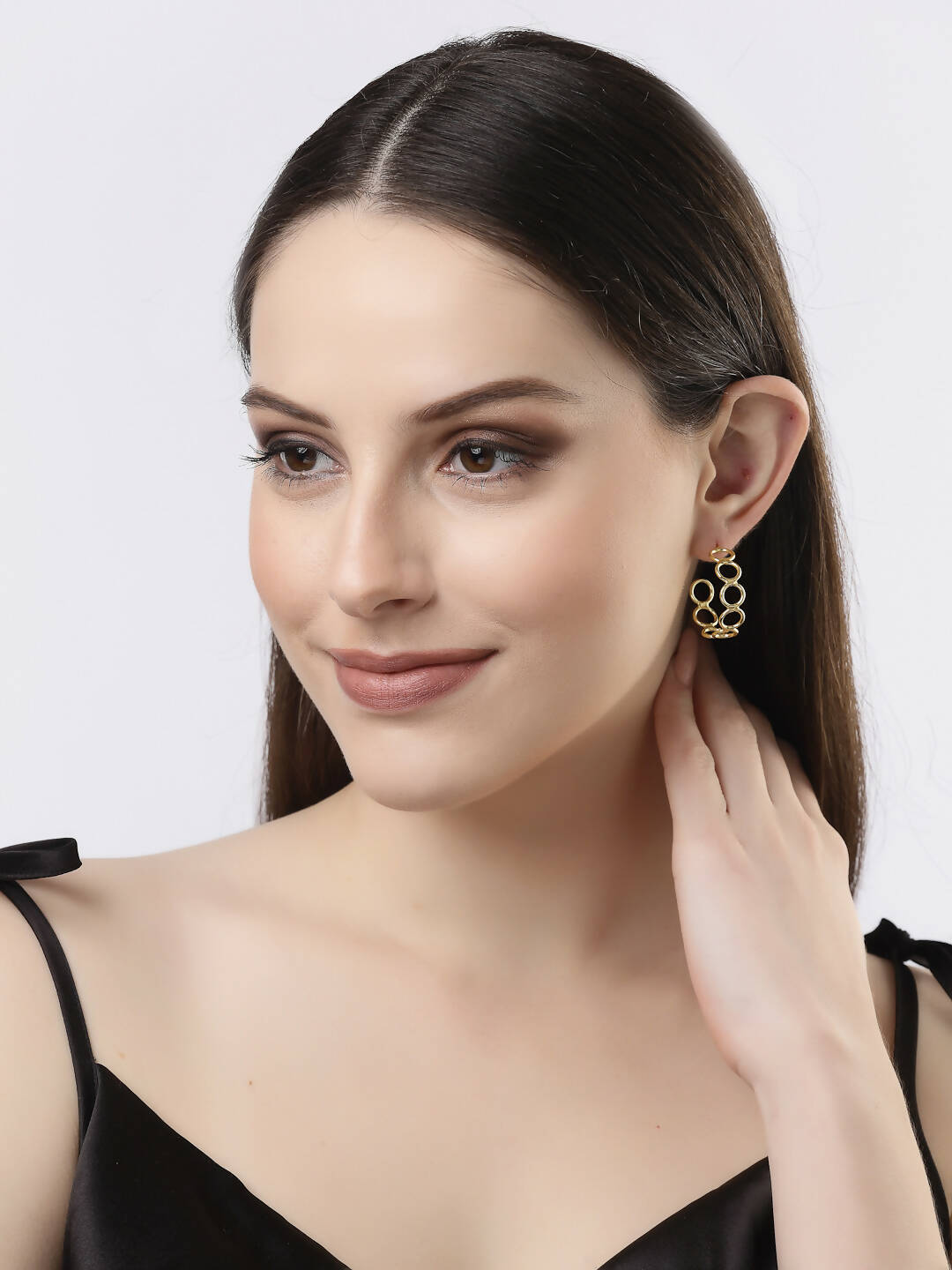 NVR Women Gold-Polished Contemporary Half Hoop Earrings