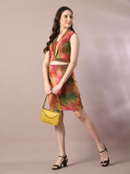 Myshka Women's Multi Printed Shawl Neck Party Top With Skirt Co-ord set | Grocsy