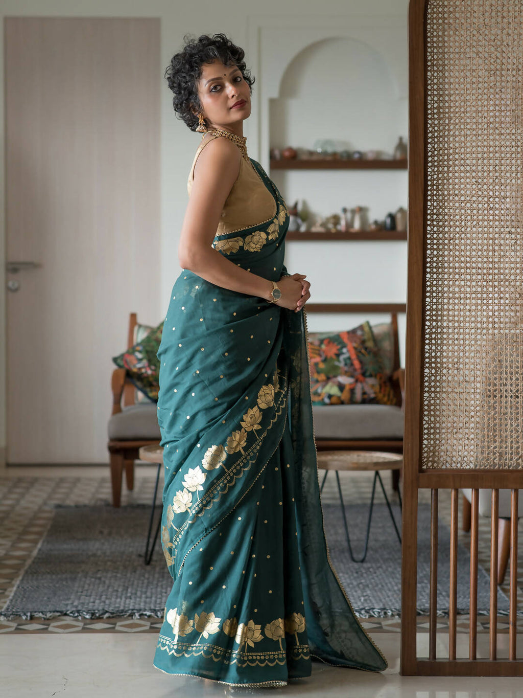Suta Green Floral Cotton Blend Saree | Grocsy