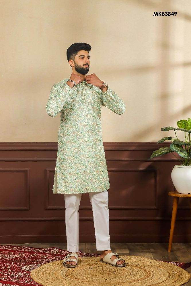 Green Art Silk Digital Printed, Embroidery Work Kurta Set - Mahotsav | Grocsy