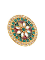 NVR Women's Traditional Kundan Meenakari Gold-Polished Ajustable Finger Ring | Grocsy