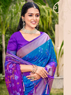Shree Shyam Fashion Pochampalli Silk Blue Saree | Grocsy
