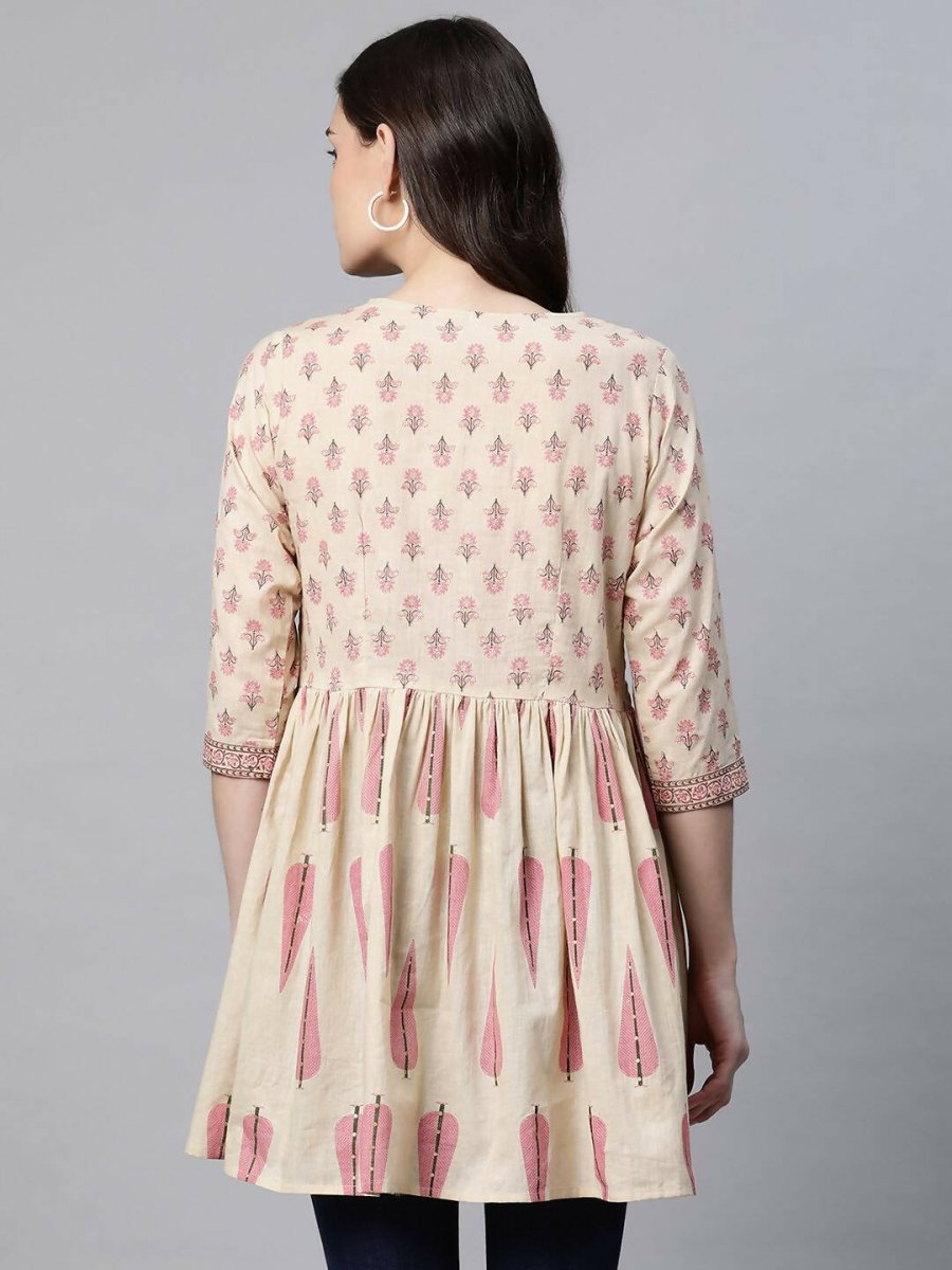 Ahalyaa Women Beautiful Beige Pure Cotton Printed Tunic | Grocsy