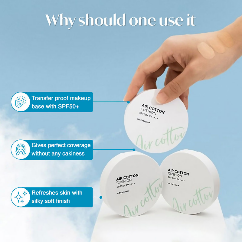 The Face Shop Air Cotton Cushion SPF 50+ PA++++ - 201 Light Beige | Grocsy