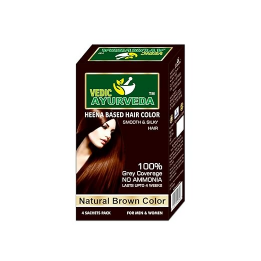 VedicAyurveda Henna Based Hair Colour, Natural brown and Chestnut Brown | Grocsy