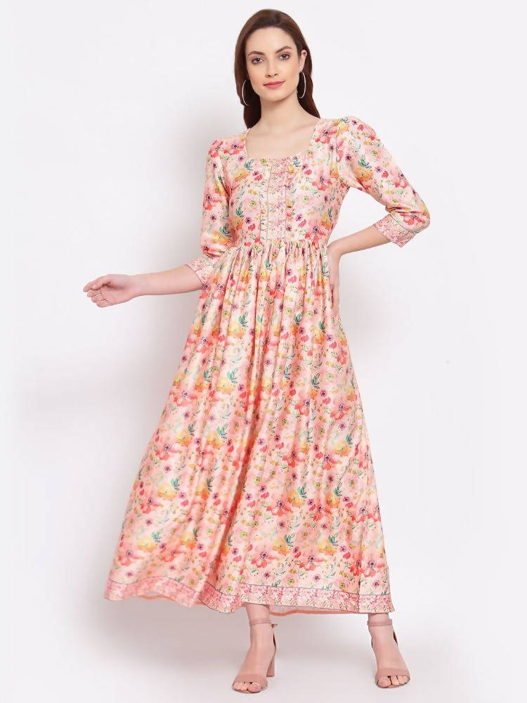 Myshka Women's Multi Printed Cotton Blend 3/4 Sleeve Squre Casual Dress | Grocsy